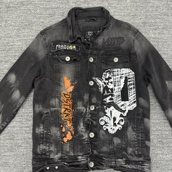 8ighth Dstrkt Jacket Men Medium Black Denim Stretch Grunge Distressed Angel Goth - Picture 4 of 12